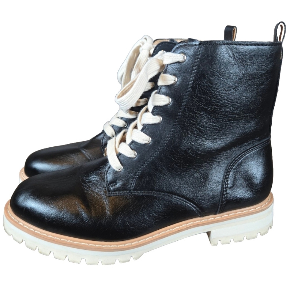 Oasis Society Aurora Military Faux Leather Black White Lace-up Combat Boot Sz 9